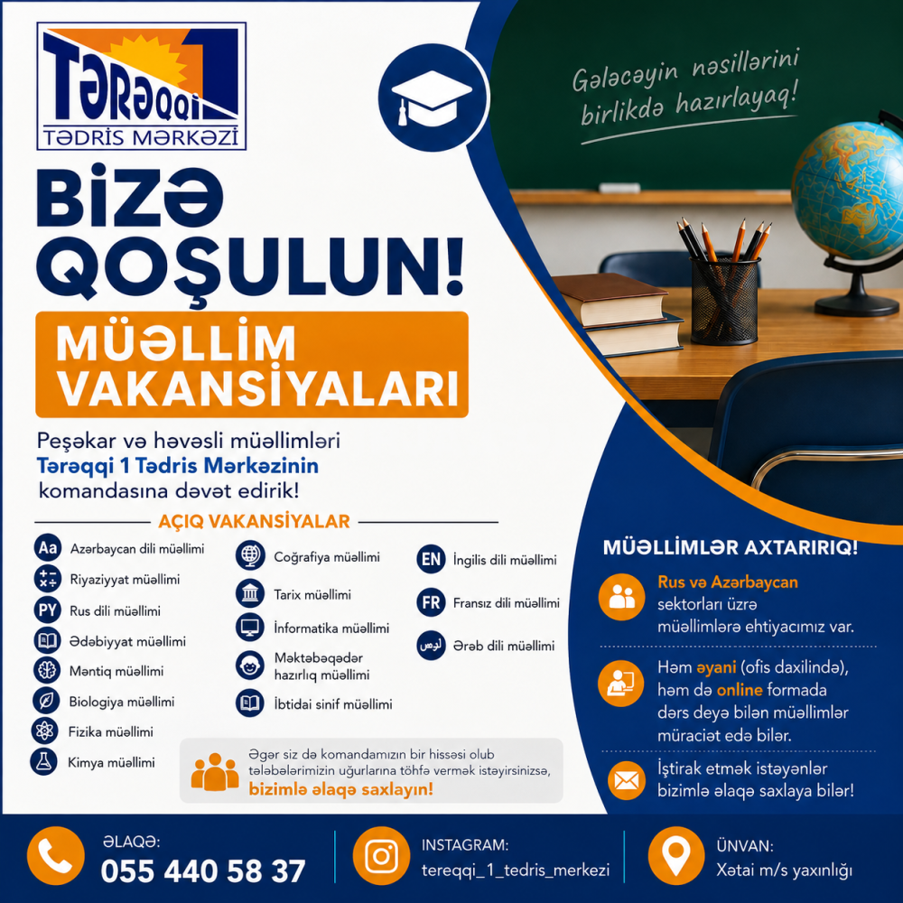 Müəllimləri əməkdaşlığa dəvət edirik  — İş təklif edirəm